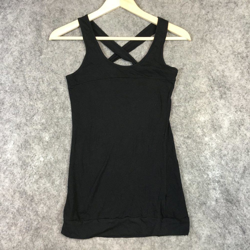 Urban Outfitters Tank Top S Solid Black Scoop Neck Crossover Back Slim Fit BDG